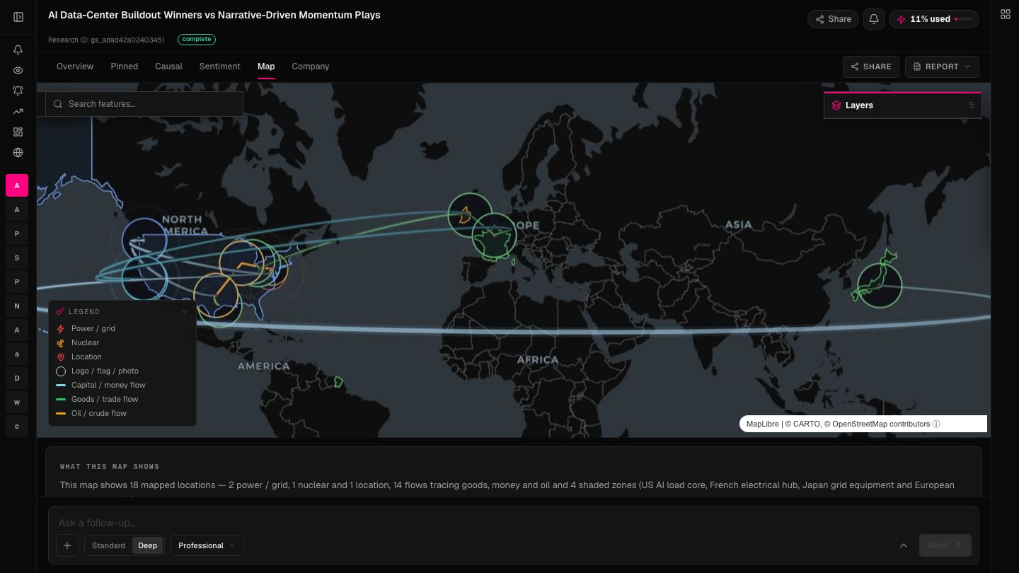 Plutonal map view showing companies, infrastructure, and market exposure across geographic regions